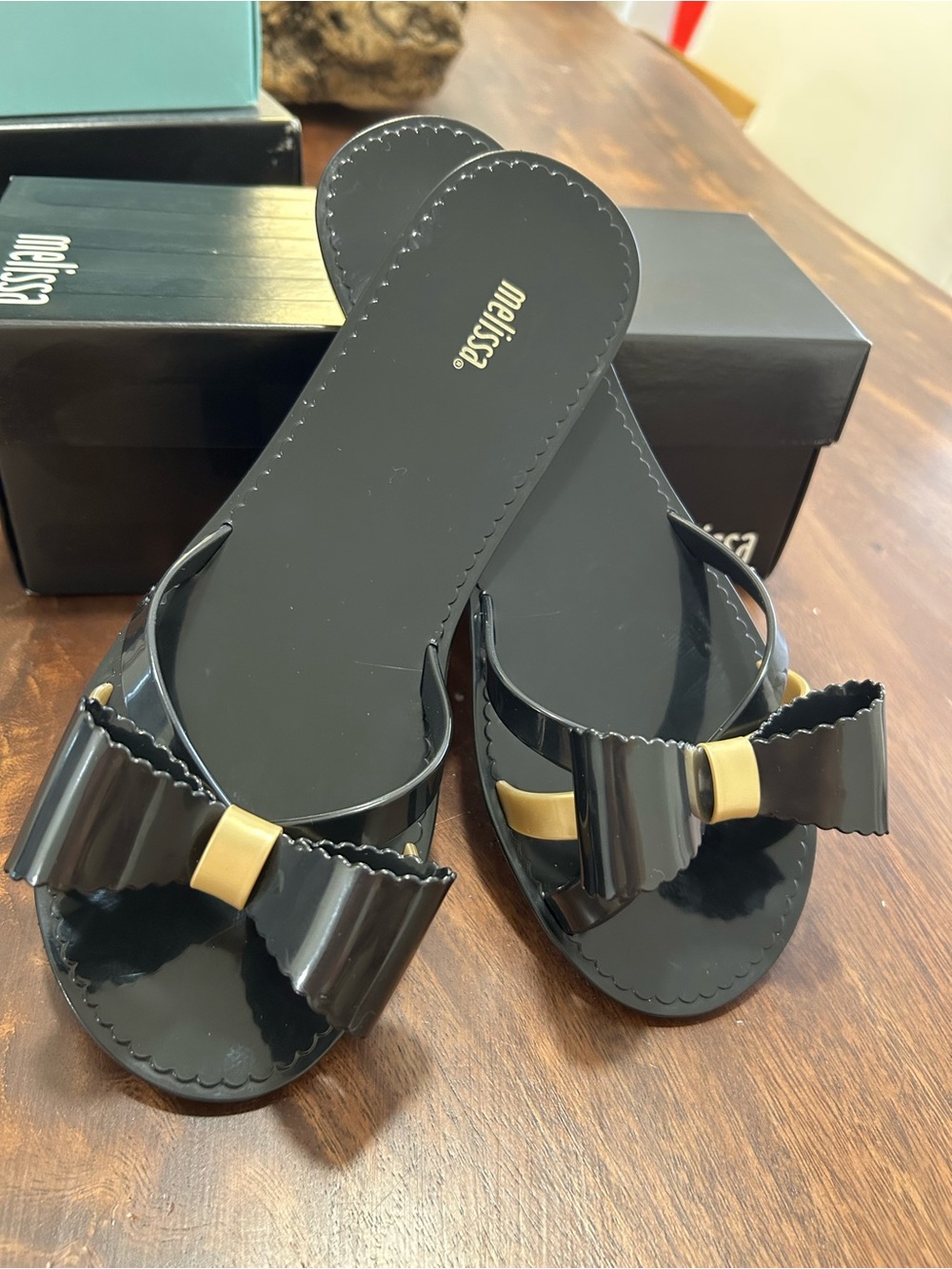 Melissa Black Bow Slide Sandals new in box